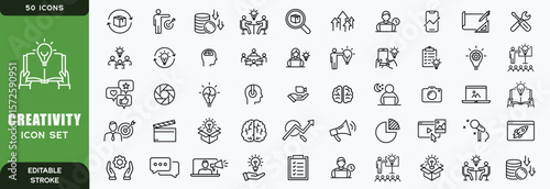 Creativity Line Editable Icons set. Vector illustration in modern thin line style of inventiveness related icons: imagination, innovation, inspiration, originality, and more