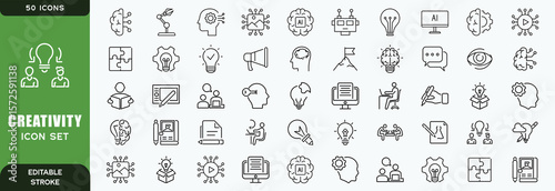 Creativity Line Editable Icons set. Vector illustration in modern thin line style of inventiveness related icons: imagination, innovation, inspiration, originality, and more