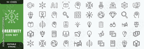 Creativity Line Editable Icons set. Vector illustration in modern thin line style of inventiveness related icons: imagination, innovation, inspiration, originality, and more