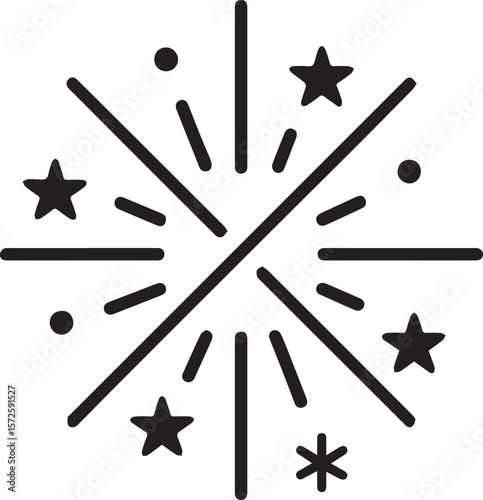 Simple fireworks icon. Exploding sparkle of fireworks with red and blue color. American patriotic event design element. line art vector illustration 