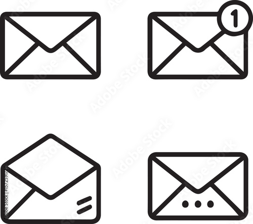 Message icon set. Mail symbol collection with new message notification and open envelope sign. Simple message icons for app, ui and website line art vector illustration 