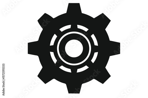 Gear Icon: A simple, yet powerful black gear icon, symbolizing mechanics, technology, and industry.  Perfect for presentations or websites needing a clean, professional look. Ai Generated