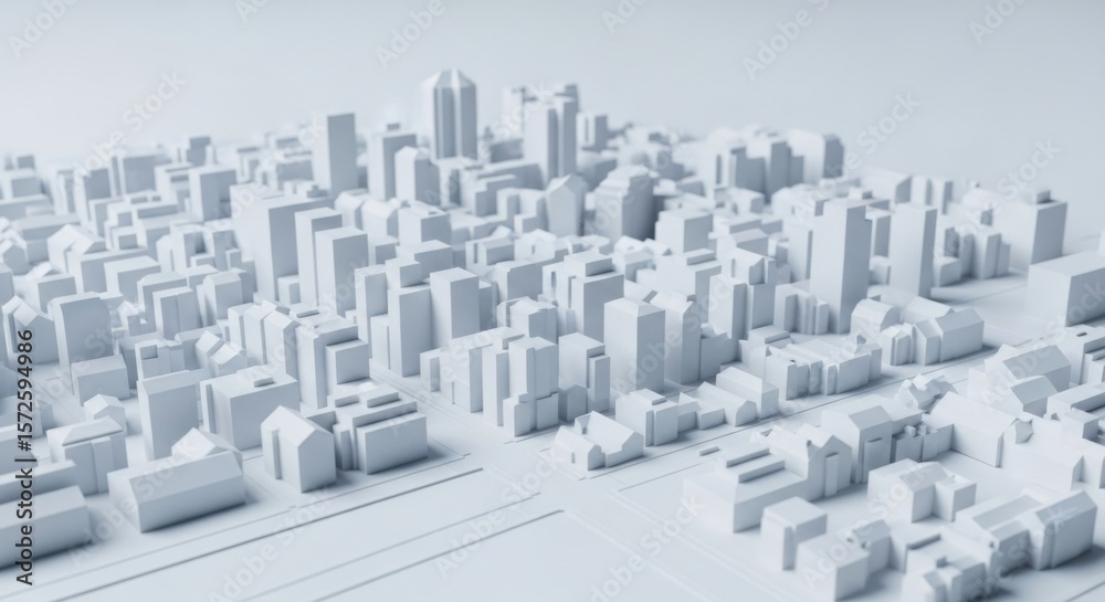 Naklejka premium White Architectural Model of Urban Cityscape with Modern Buildings and Streets