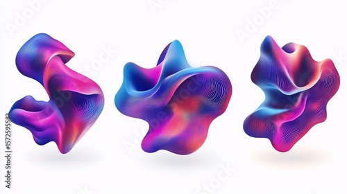 Iridescent fluid forms with detailed lines create an abstract composition
