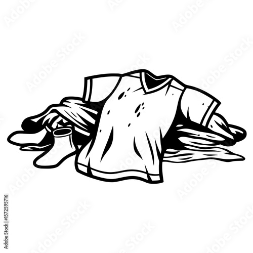 Stained shirt and socks in a pile of laundry  