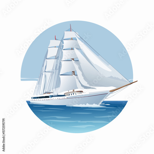 Sailing white ship in the sea