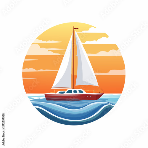 Sail boat in the ocean with sunset