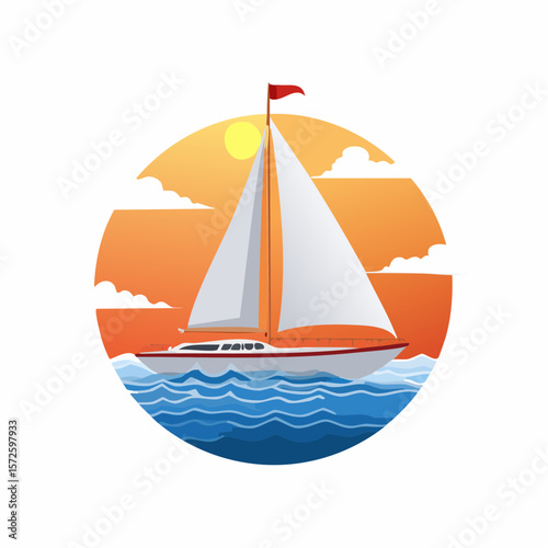 Sail boat in the ocean with sunset