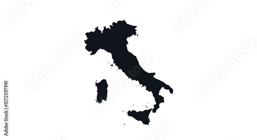 Silhouette Map of Italy in Black on White Background for Geography or Travel Content