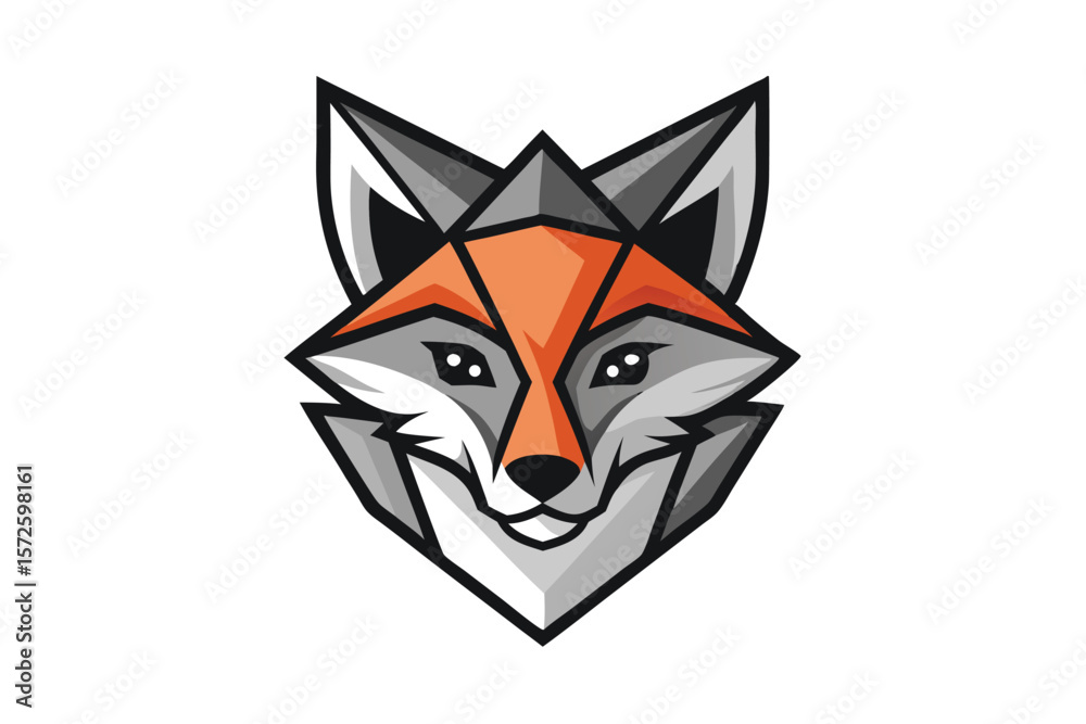 Obraz premium Geometrical fox emblem presents a modern animal face with orange and gray polygonal shapes