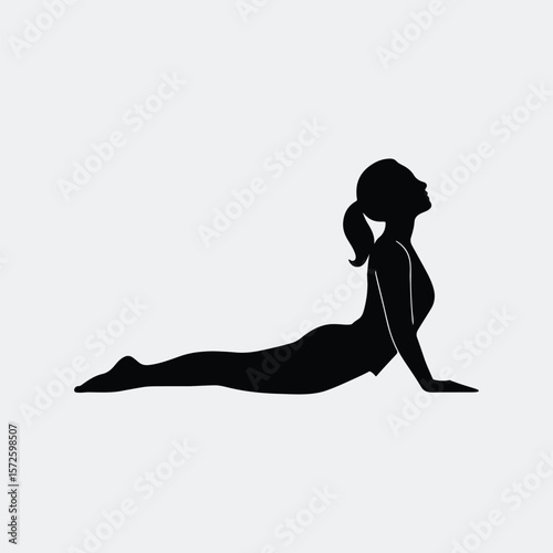 Silhouette woman performing upward facing dog yoga pose vector illustration