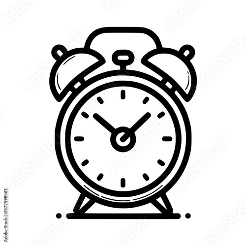 Alarm clock outline icon in minimalist line art style, symbol of deadline  