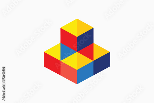 Colorful Geometric Block: A visually captivating display of colorful, geometric blocks arranged into an eye-catching three-dimensional structure. conveying the essence of art and design. Ai Generated