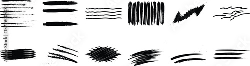 A captivating collection of black ink brush strokes, lines, and textures, perfect for graphic design projects isolated on transparent background