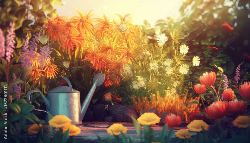 custom made wallpaper toronto digitalGarden Flowers and Plants on a Sunny Background 