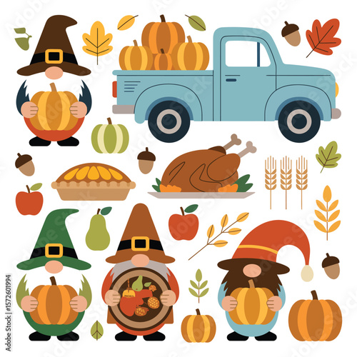 Cute Thanksgiving Gnomes with Autumn Harvest Truck