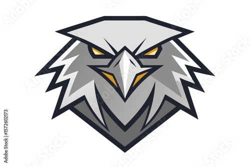 Gray geometric eagle with intense golden eyes appears formidable and strong in style