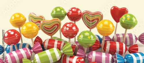 Colorful Lollipops and Candies in Festive Wrapping