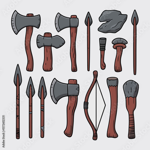 Cartoon Collection of Prehistoric Weapons