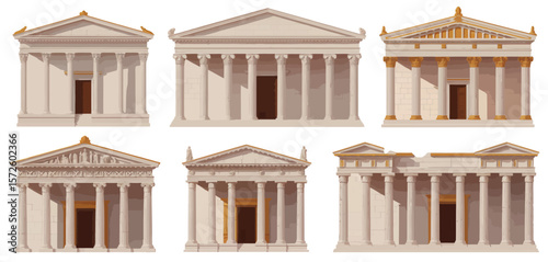  Collection of ancient greek temple facades with columns and pediments