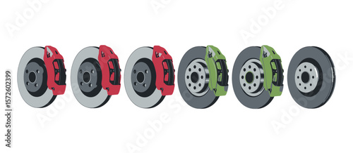 Car Brake Rotors and Calipers in Different Colors