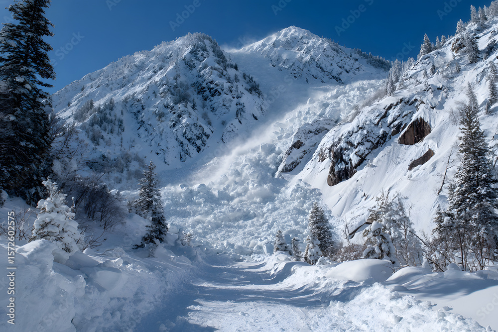 Obraz premium Majestic avalanche cascading down snowy mountain slopes