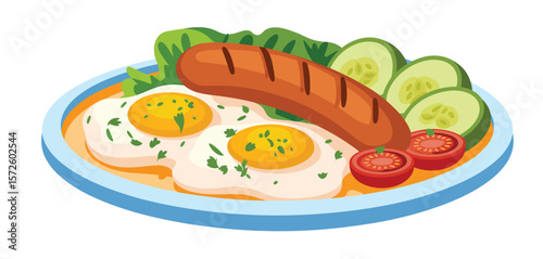 Delicious Breakfast Plate with Scrambled Eggs, Sausage, Vegetables
