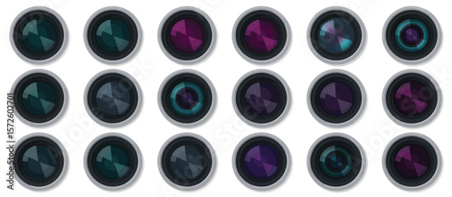 Flat Design Camera Lens Icons Set