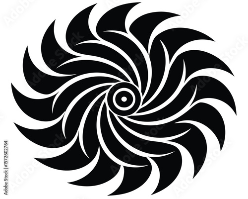 Whirlwind of Energy: A dynamic black and white illustration of spiraling lines, creating a powerful vortex, symbolizing motion, energy, and transformation. Ai Generated