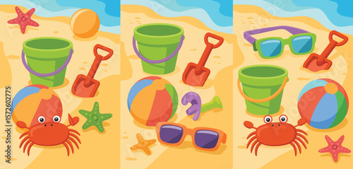 Beach Toys on the Sand Illustration