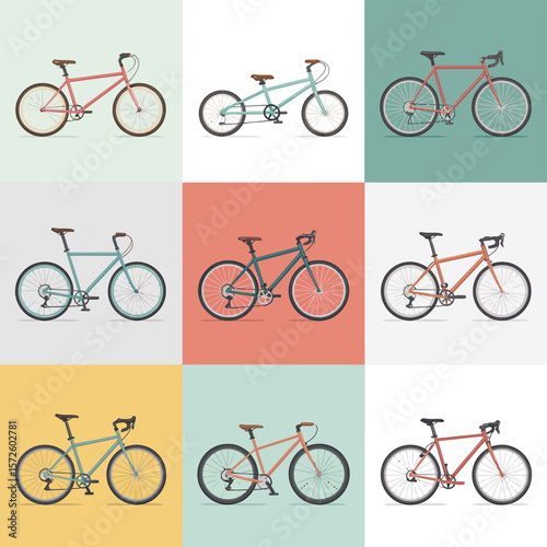 Flat Design Vector Illustration of Various Bikes