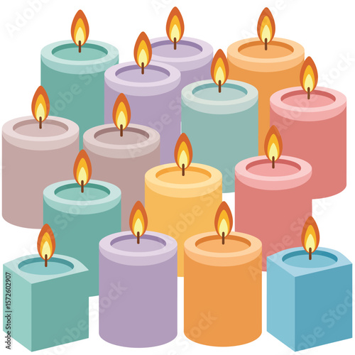 Assortment of Colorful Cylindrical and Square Candles
