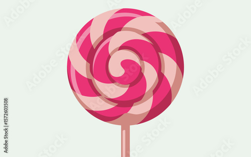  Bright pink and white swirl lollipop on a light background