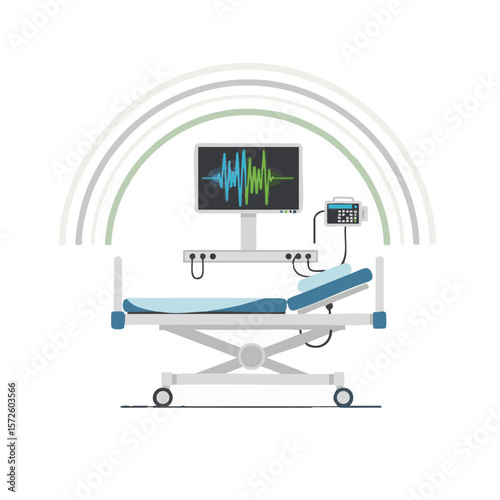 Adjustable Hospital Bed with Abstract Waveform Monitor, Flat Icon