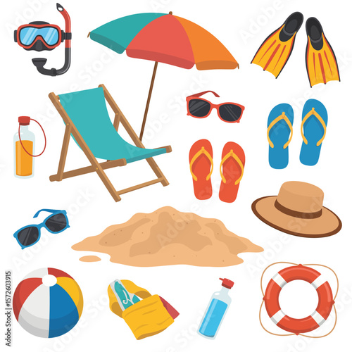  Collection of beach vacation essentials and summer accessories