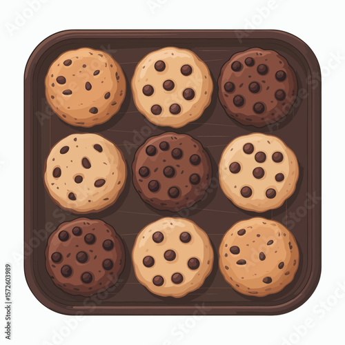 Assortment of Chocolate Chip Cookies on a Baking Sheet