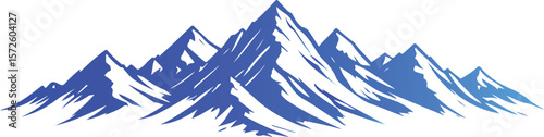 Stylized Blue Mountain Silhouette – Snowy Peaks, Gradient Landscape & Minimal Nature Illustration