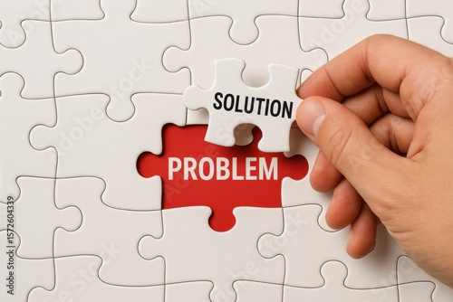 Problem Solved: A hand places the final puzzle piece labeled 
