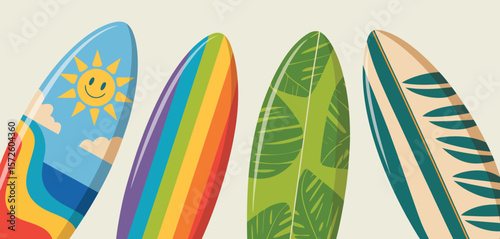 Colorful Summer Surfboards with Tropical Designs