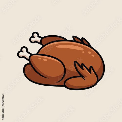 Cartoon Illustration of Roasted Chicken