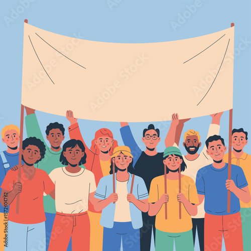 Diverse Group Holding Blank Banner in Protest