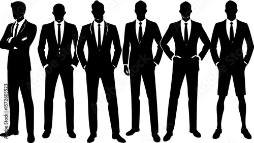 Diverse group of men in suits with varying poses and styles