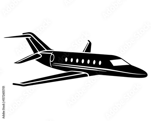 Sleek black silhouette of a modern private jet airplane in flight