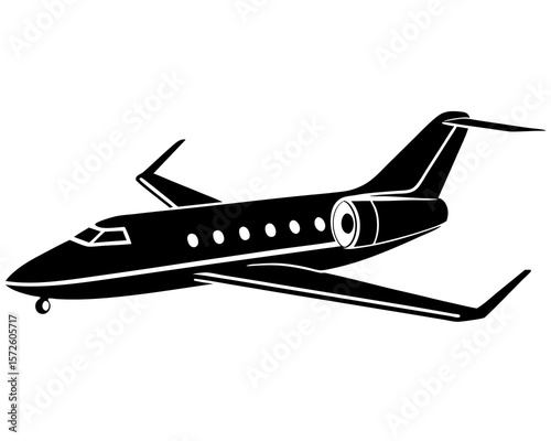 Sleek black silhouette of a modern private jet airplane in flight