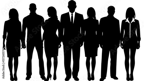 Diverse group of business professionals standing together in silhouette