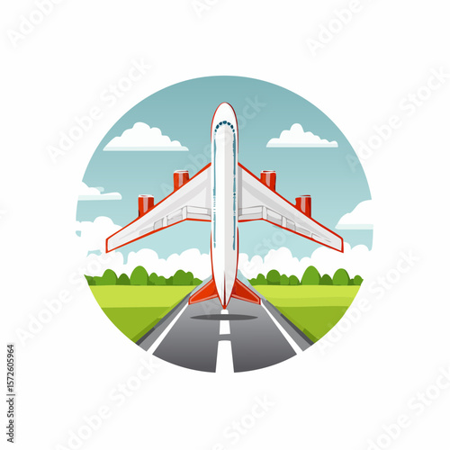 Plane take off icon. Flying airplane. Departure symbol