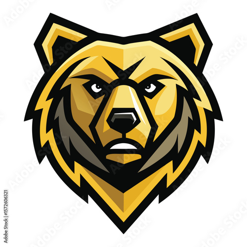 Vectorized golden bear head illustration with intense expression conveys strength and intimidation