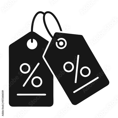 Discount Price Tag Icons – Flat Black & White Percent Tags in Solid and Outline Styles