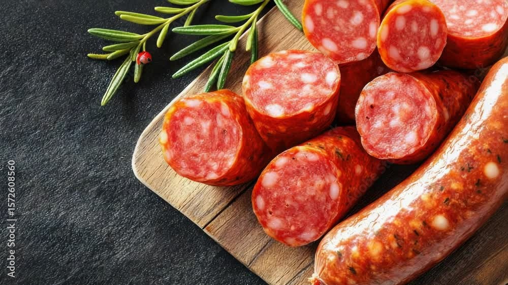 A wooden cutting board topped with sliced sausage, perfect for snacking or serving at a party