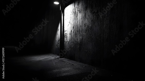 Dark Alleyway Lit by Single Streetlight